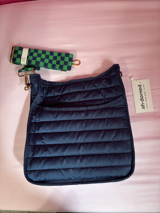 ah.Dorned Handbags - Quilted Navy Crossbody Bag with Removable Strap